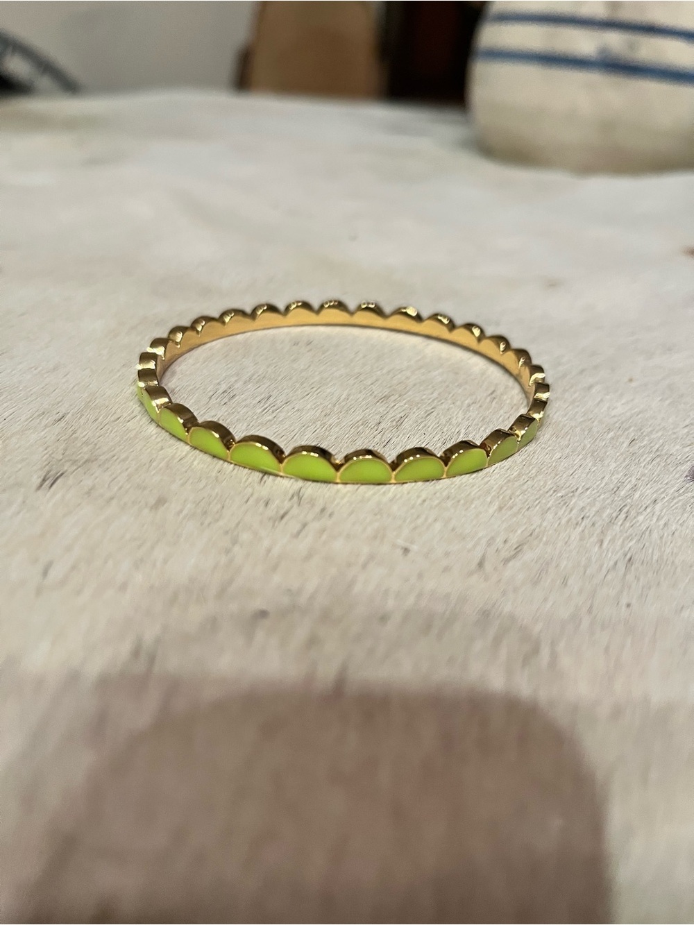 kate spade Gold Tone Scalloped Lime Enamel Bracelet